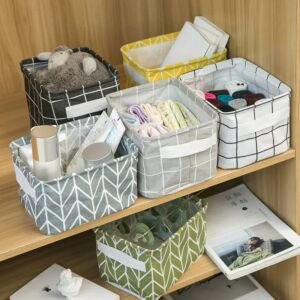 Leinen-Schreibtisch-Aufbewahrungskorb, Box für Kleinigkeiten, Spielzeugaufbewahrung, Wäschekorb, Unterwäsche- und Kosmetik-Organizer, Büro- und Schreibwaren-Organizer.