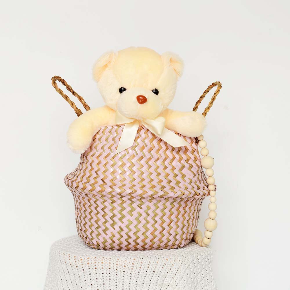 Boho Decor Striped Wicker Storage Baskets Handmade Collapsible Laundry Basket Patchwork Seaweed Flower Belly Garden Flower Pot