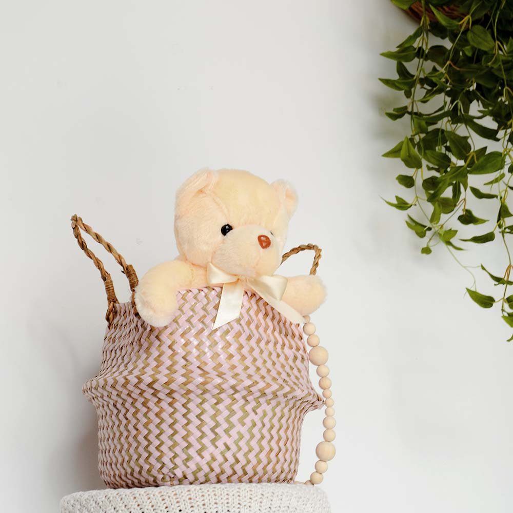Boho Decor Striped Wicker Storage Baskets Handmade Collapsible Laundry Basket Patchwork Seaweed Flower Belly Garden Flower Pot