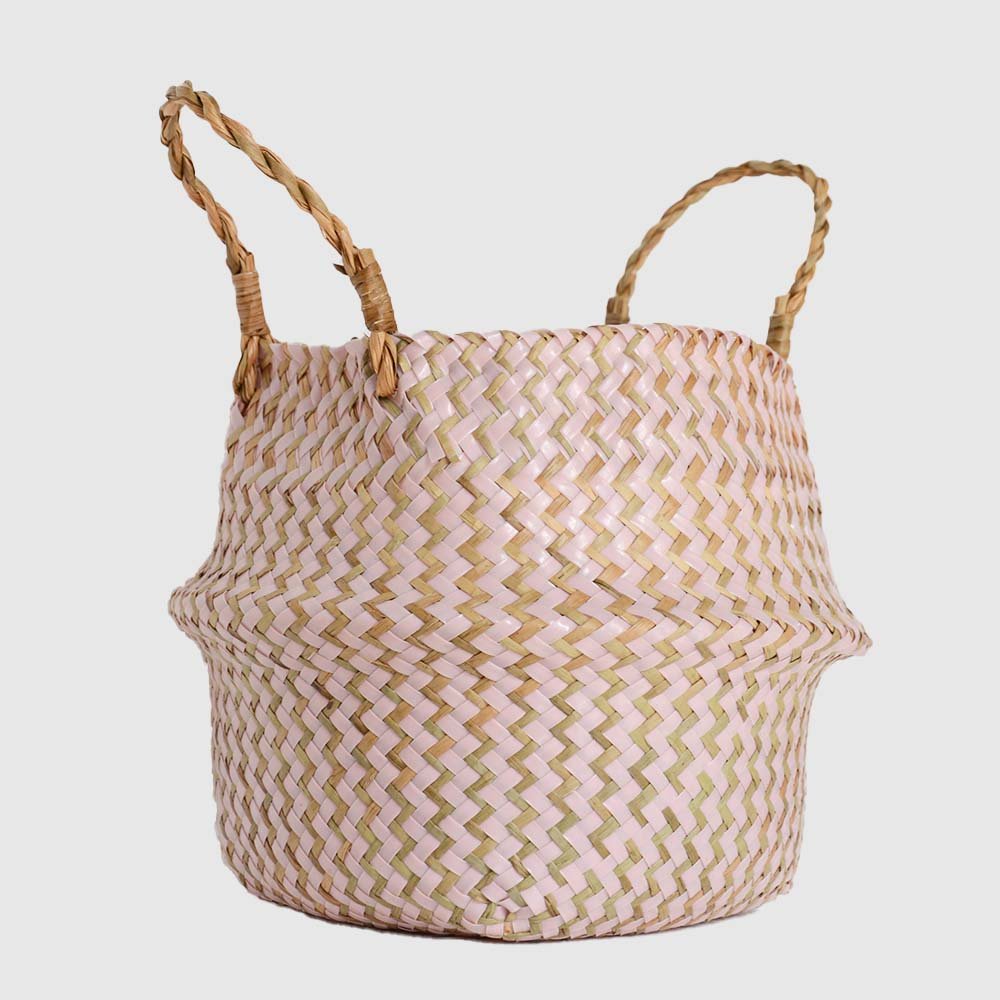 Boho Decor Striped Wicker Storage Baskets Handmade Collapsible Laundry Basket Patchwork Seaweed Flower Belly Garden Flower Pot