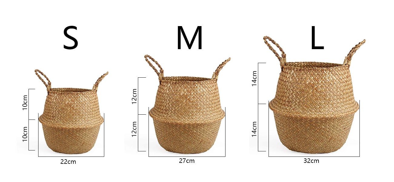 Boho Decor Striped Wicker Storage Baskets Handmade Collapsible Laundry Basket Patchwork Seaweed Flower Belly Garden Flower Pot