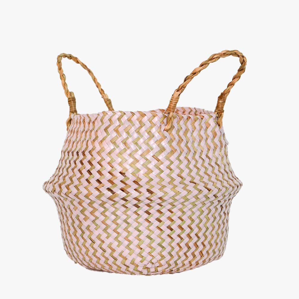 Boho Decor Striped Wicker Storage Baskets Handmade Collapsible Laundry Basket Patchwork Seaweed Flower Belly Garden Flower Pot