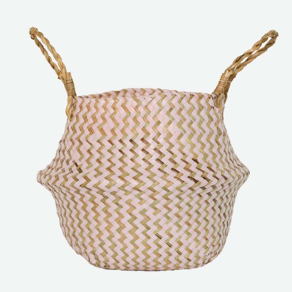 Boho Decor Striped Wicker Storage Baskets Handmade Collapsible Laundry Basket Patchwork Seaweed Flower Belly Garden Flower Pot