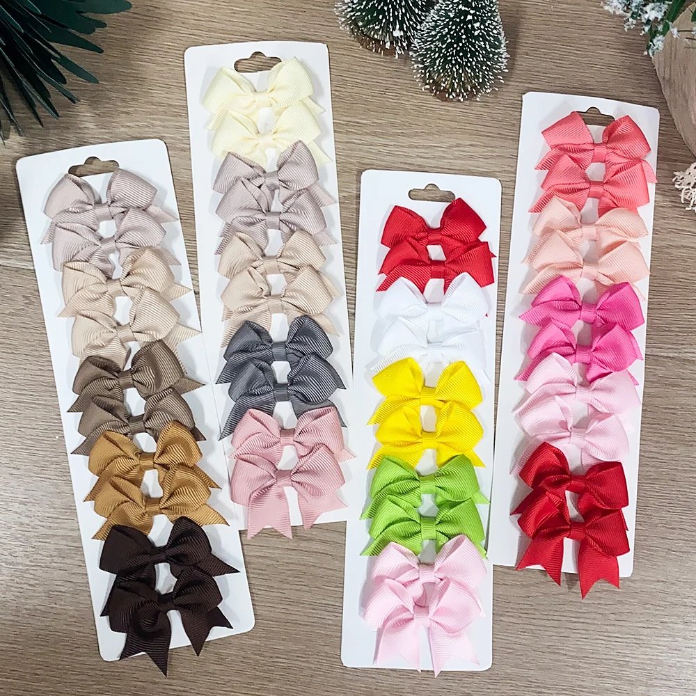 10Pcs/Set Solid Color Kids Bows Hair Clips for Baby Girls Handmade Ribbon Bowknot Hairpin Barrettes New Year Hair Accessories