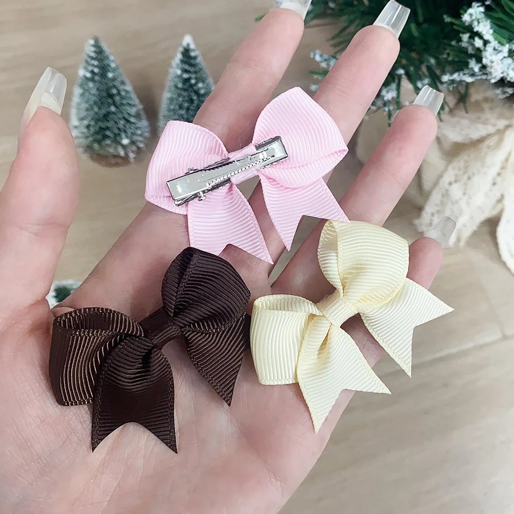 10Pcs/Set Solid Color Kids Bows Hair Clips for Baby Girls Handmade Ribbon Bowknot Hairpin Barrettes New Year Hair Accessories