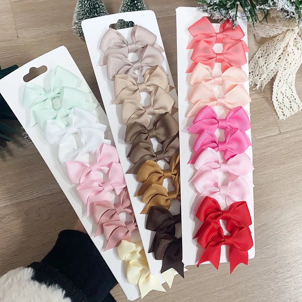 10Pcs/Set Solid Color Kids Bows Hair Clips for Baby Girls Handmade Ribbon Bowknot Hairpin Barrettes New Year Hair Accessories