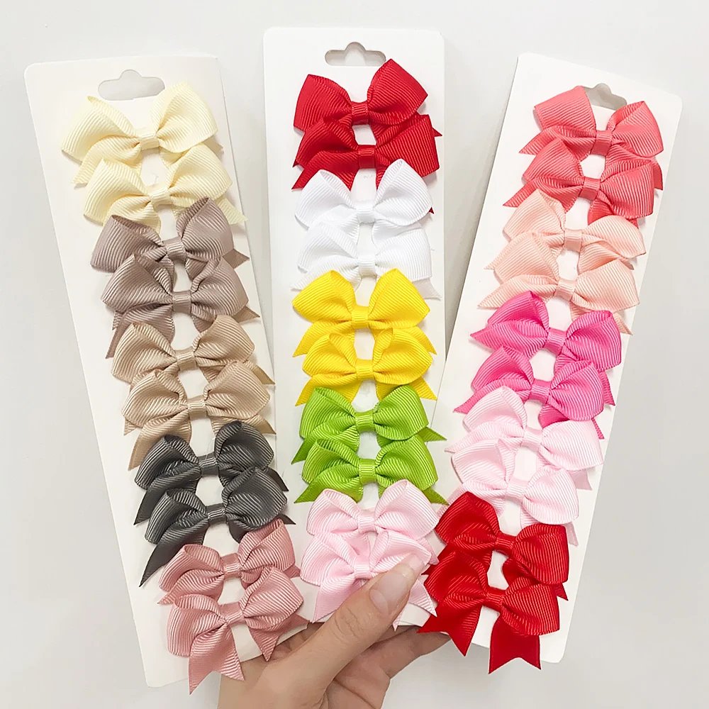 10Pcs/Set Solid Color Kids Bows Hair Clips for Baby Girls Handmade Ribbon Bowknot Hairpin Barrettes New Year Hair Accessories