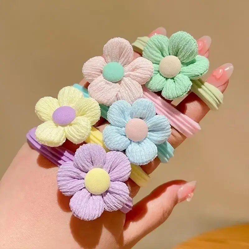 6Pcs/Set Children's Headbands Flower Hair Ring Sweet and Cute Ponytail Hair Ring Little Girl Braided Towel Ring Hair Accessories