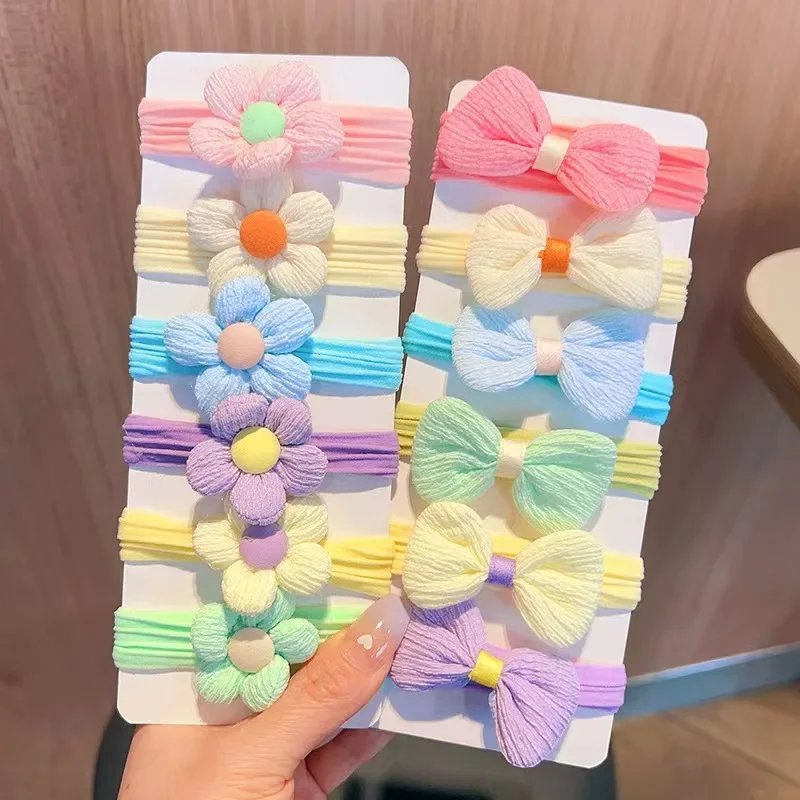 6Pcs/Set Children's Headbands Flower Hair Ring Sweet and Cute Ponytail Hair Ring Little Girl Braided Towel Ring Hair Accessories