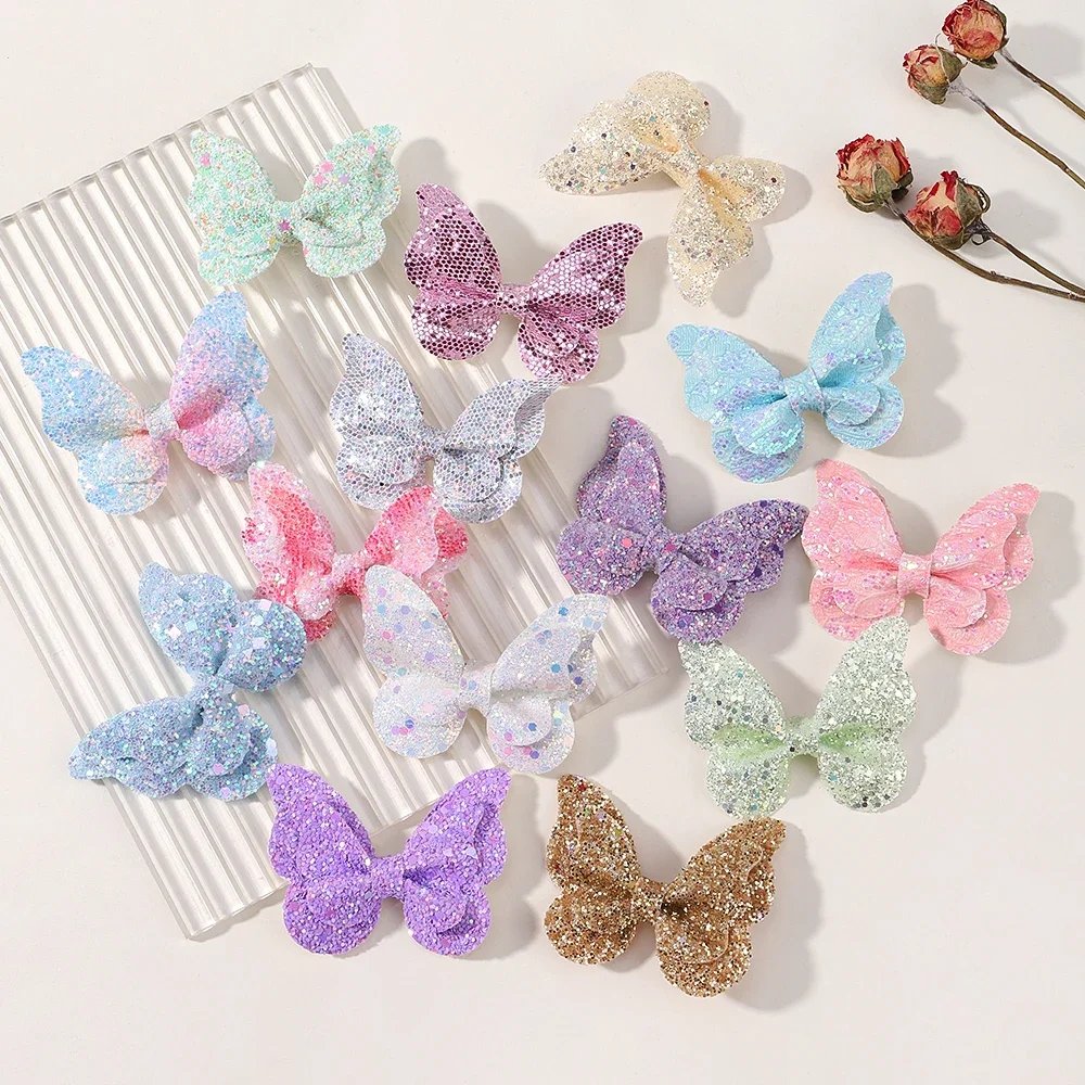 2/4/5Pcs Girls Cute Sequins Double Butterfly Hair Clip Bow Hairpins DIY Headwear Bow Decor Hairgrip Children Hair Accessories