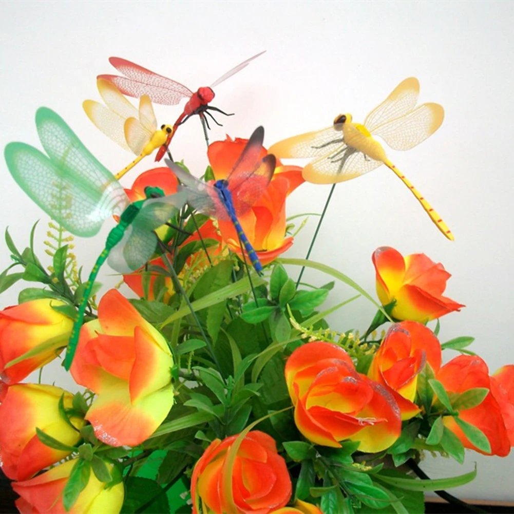10PCS Dragonfly Stakes 3D Simulation Dragonfly Stakes Yard Plant Lawn Decor Garden Yard Planterr Colorful Dragonfly Stakes