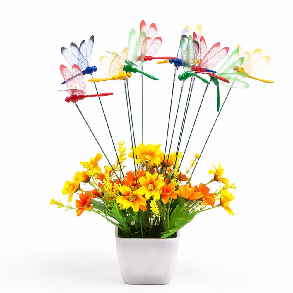 10PCS Dragonfly Stakes 3D Simulation Dragonfly Stakes Yard Plant Lawn Decor Garden Yard Planterr Colorful Dragonfly Stakes