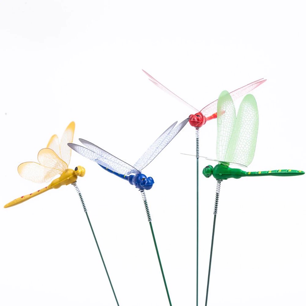 10PCS Dragonfly Stakes 3D Simulation Dragonfly Stakes Yard Plant Lawn Decor Garden Yard Planterr Colorful Dragonfly Stakes
