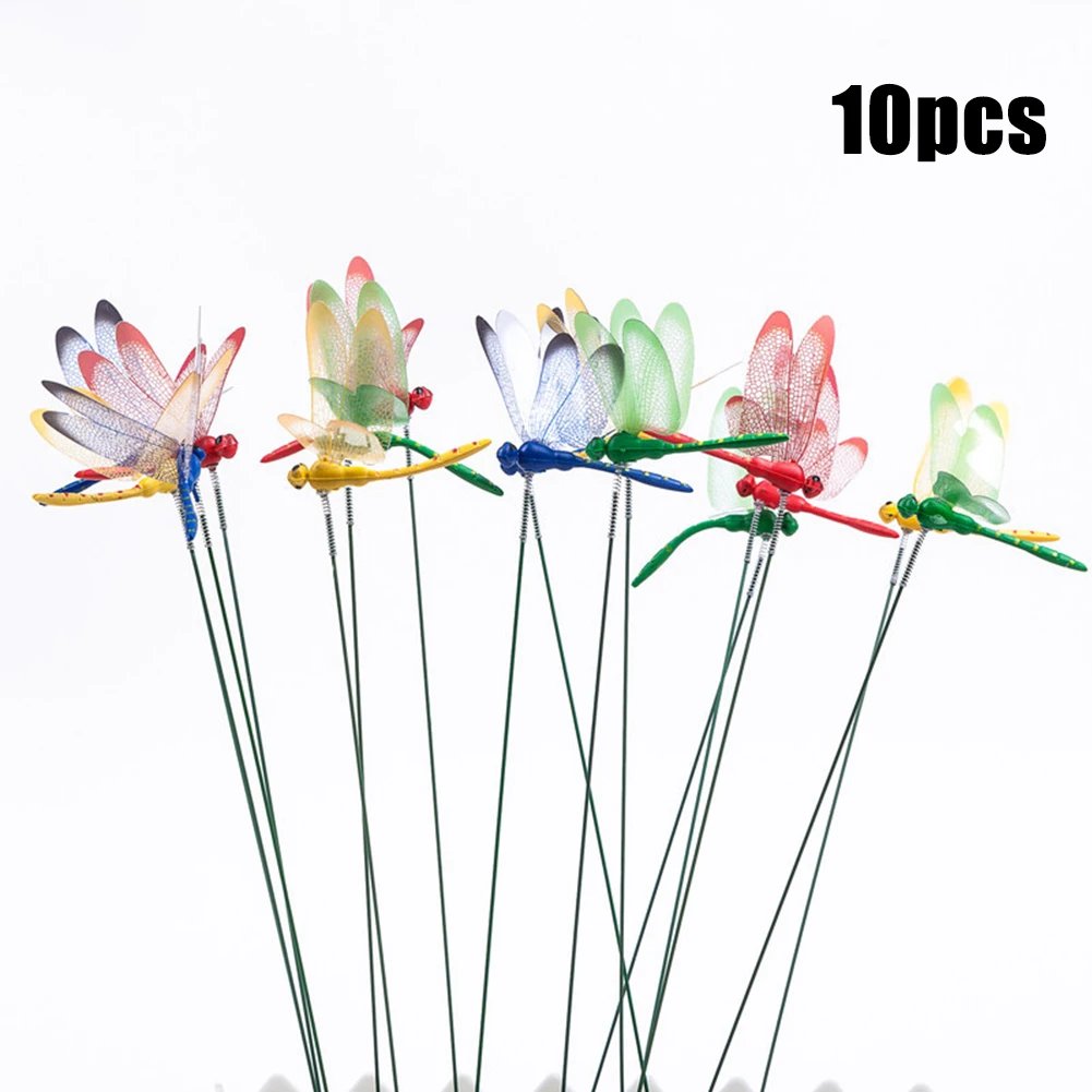 10PCS Dragonfly Stakes 3D Simulation Dragonfly Stakes Yard Plant Lawn Decor Garden Yard Planterr Colorful Dragonfly Stakes