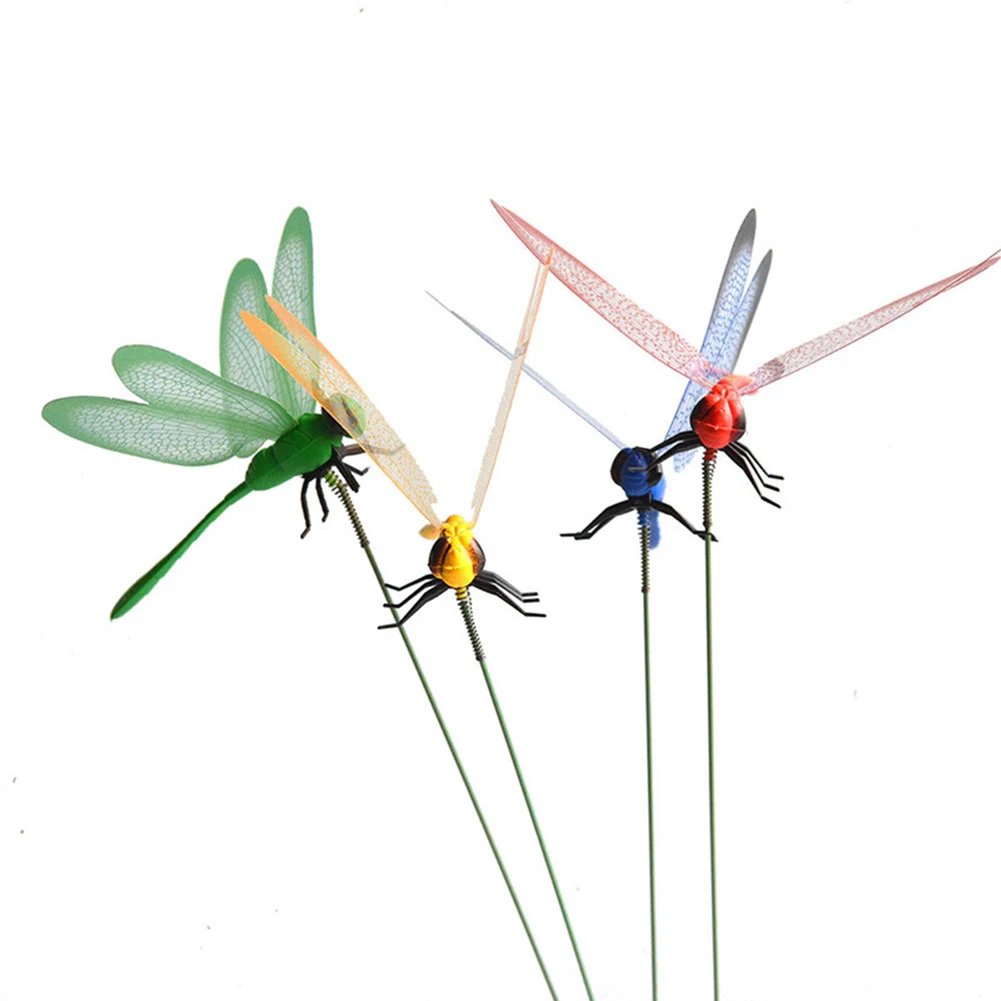 10PCS Dragonfly Stakes 3D Simulation Dragonfly Stakes Yard Plant Lawn Decor Garden Yard Planterr Colorful Dragonfly Stakes
