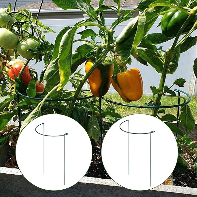 4 /8 PCS Plant Support Pile Half Round Ring Stake Outdoor Garden Flower Vine Metal Climbing Holder Vegetables Fixed Rod Rack