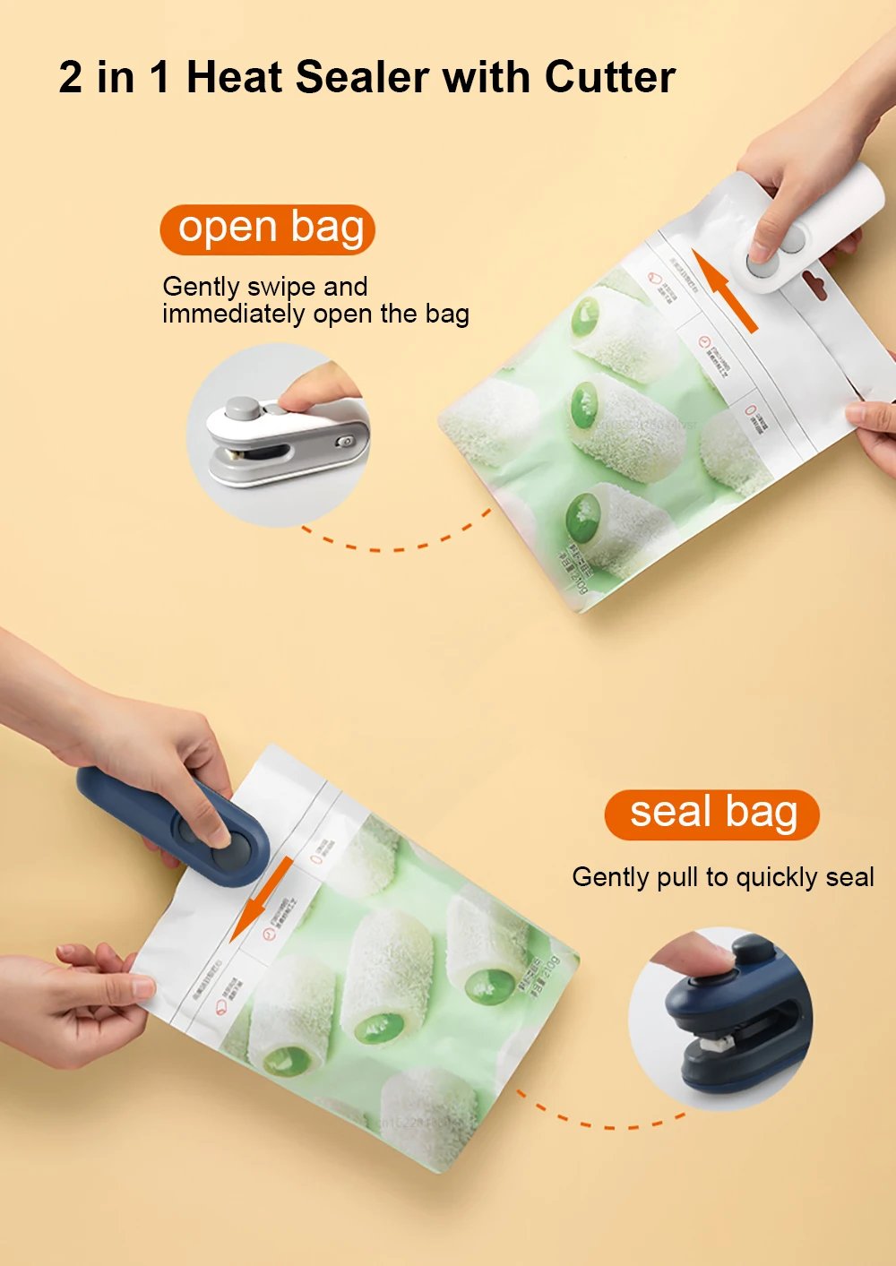 2IN1 Mini Sealing Machine USB Rechargable Heat Sealer Storage Bag Plastic Package Food Sealer Clip Bag Handheld Food Heat Sealer