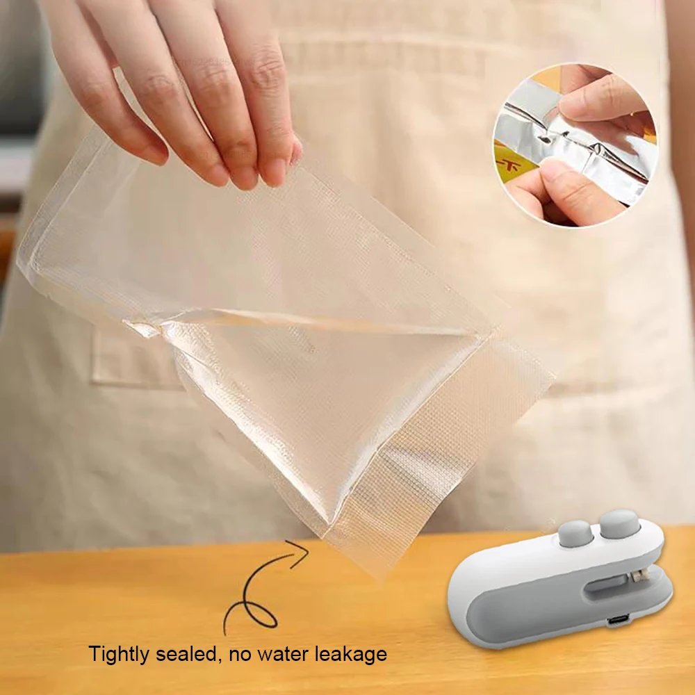 2IN1 Mini Sealing Machine USB Rechargable Heat Sealer Storage Bag Plastic Package Food Sealer Clip Bag Handheld Food Heat Sealer