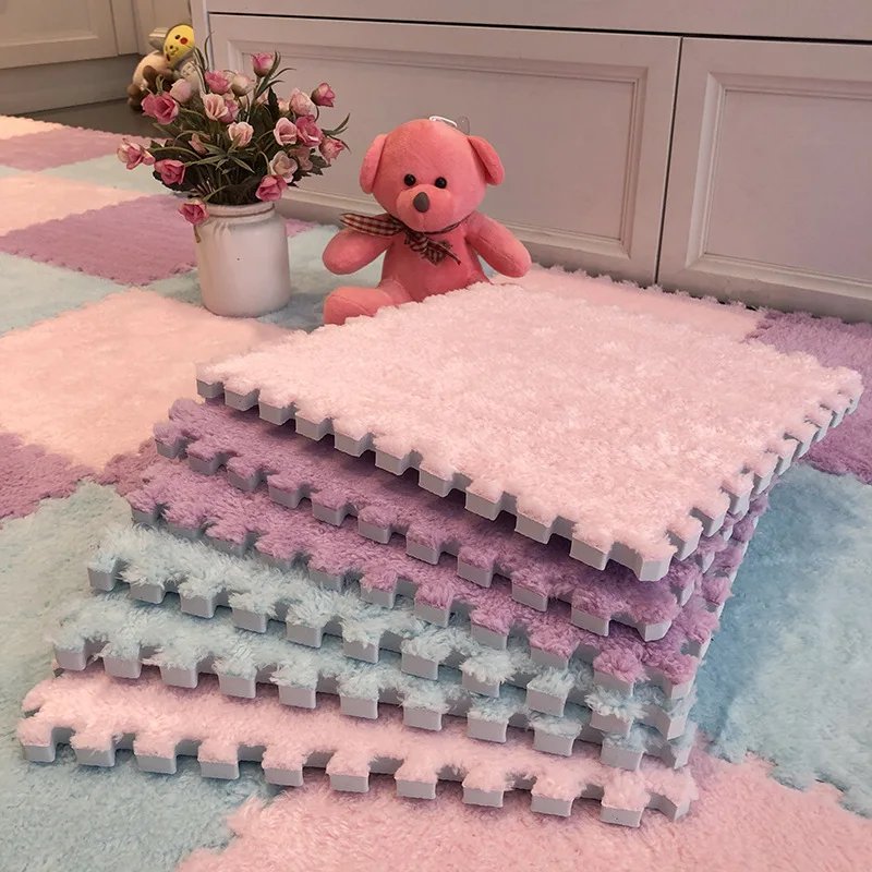 Soft Plush Warm Carpet Baby Play Mat Baby Bedroom Patchwork Carpet EVA Foam Interlocking Sports Floor Tiles Baby Warm Game Mat