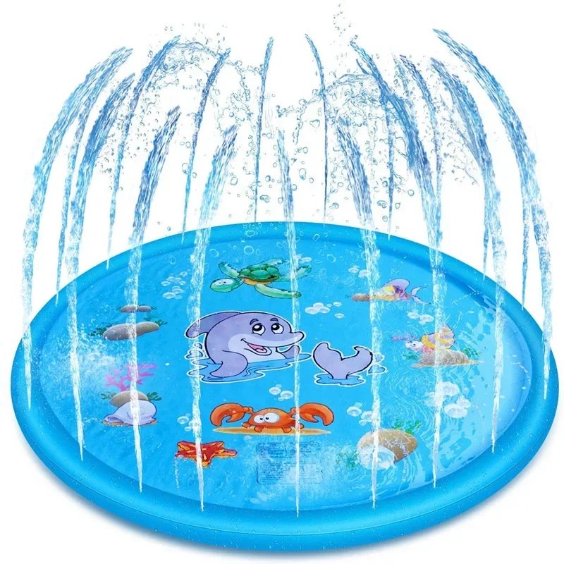 PVC Inflatable Water Spray Pad, Courtyard Water Play Pad, Blue Dolphin Pattern Water Sports Mat PVC Inflatable Water Spray Pad, Courtyard Water Play Pad, Blue Dolphin Pattern Water Sports Mat