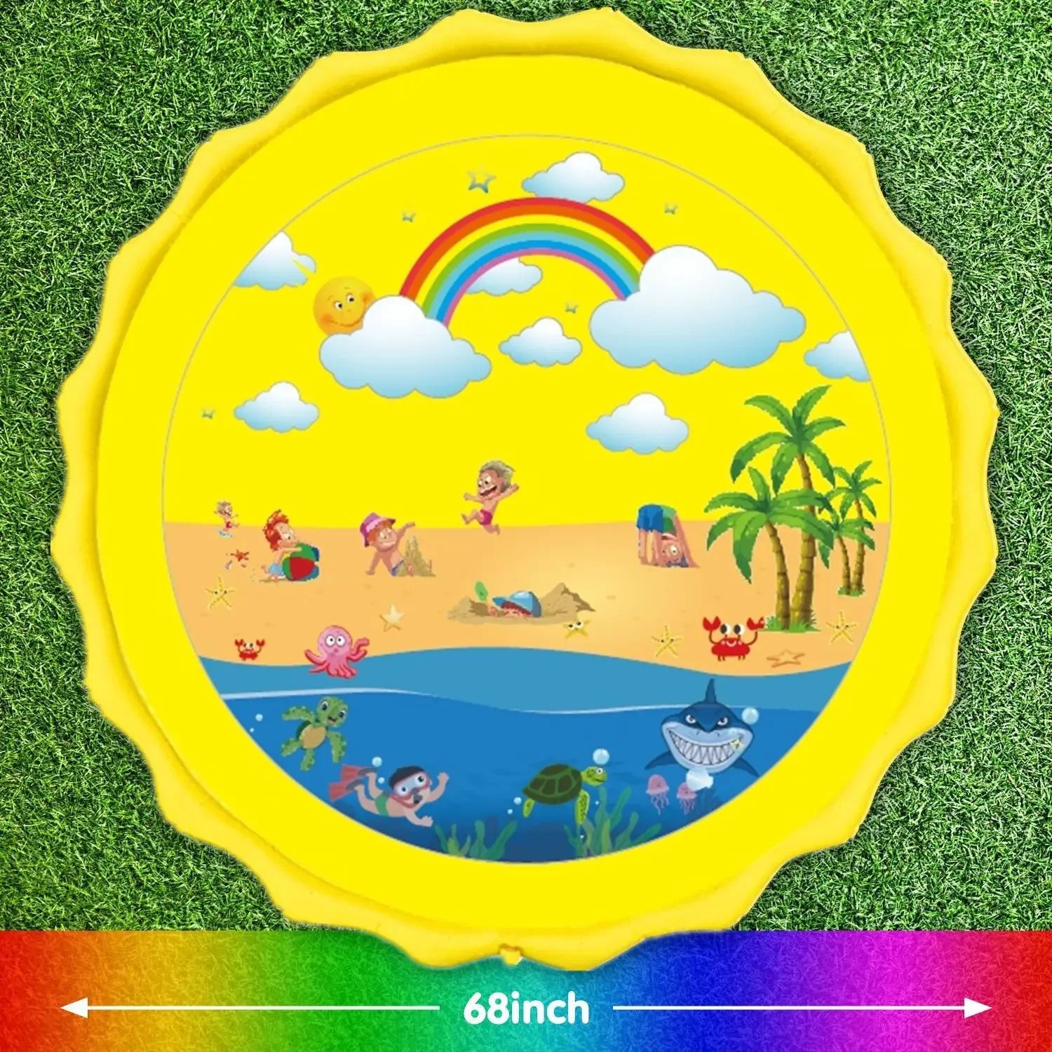 PVC Inflatable Water Spray Pad, Courtyard Water Play Pad, Blue Dolphin Pattern Water Sports Mat PVC Inflatable Water Spray Pad, Courtyard Water Play Pad, Blue Dolphin Pattern Water Sports Mat