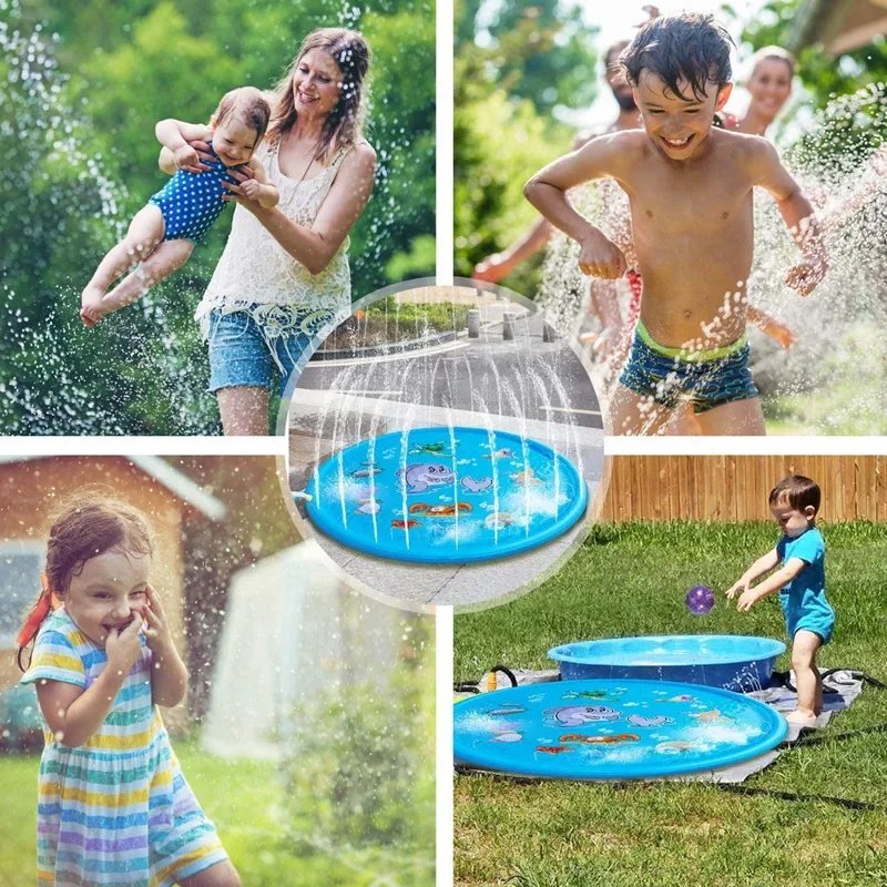 PVC Inflatable Water Spray Pad, Courtyard Water Play Pad, Blue Dolphin Pattern Water Sports Mat PVC Inflatable Water Spray Pad, Courtyard Water Play Pad, Blue Dolphin Pattern Water Sports Mat