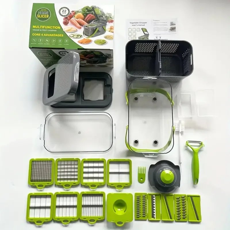 Kitchen Multifunctional Vegetable Cutter Slicer Shredder Onion Potato Dicer Household Vegetable Cutter 22 Pcs Set