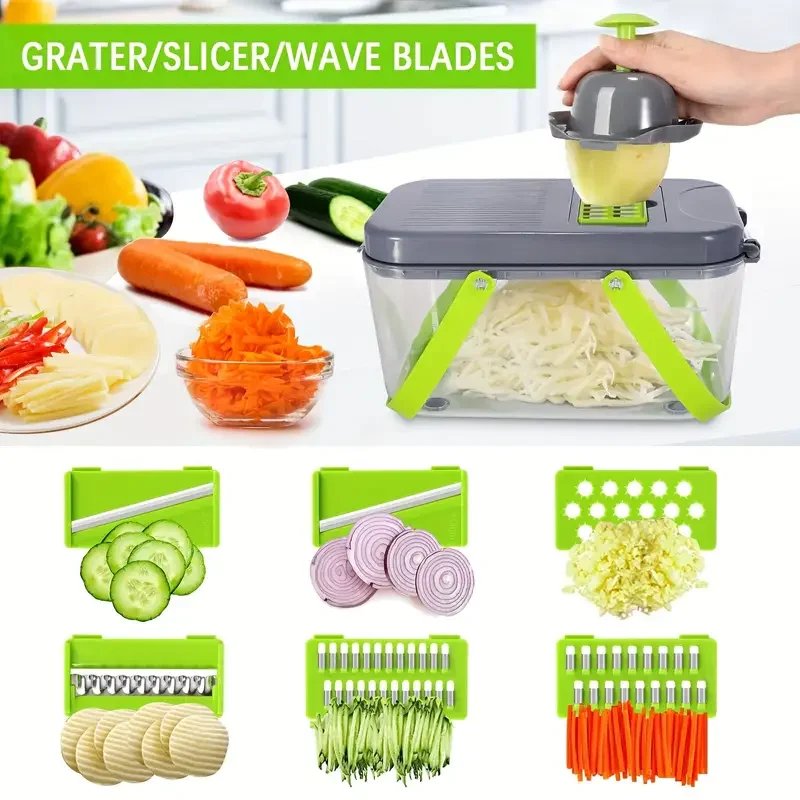 Kitchen Multifunctional Vegetable Cutter Slicer Shredder Onion Potato Dicer Household Vegetable Cutter 22 Pcs Set