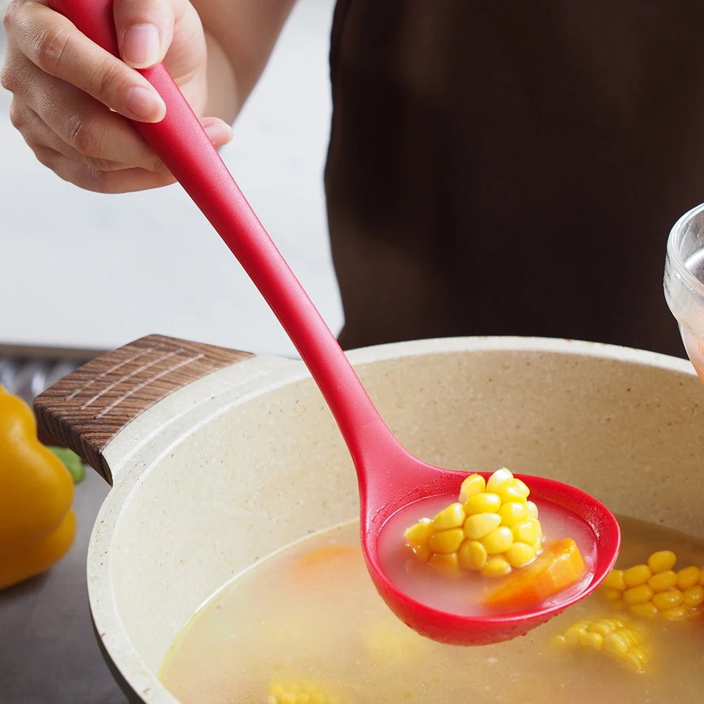 Long Handle Silicone Ladle Soup Spoon Colander Ramen Noodles Tablespoons Scoop Rice Salad Stirring Spoons Kitchen Teaspoons