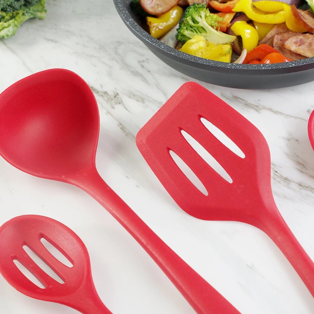Long Handle Silicone Ladle Soup Spoon Colander Ramen Noodles Tablespoons Scoop Rice Salad Stirring Spoons Kitchen Teaspoons