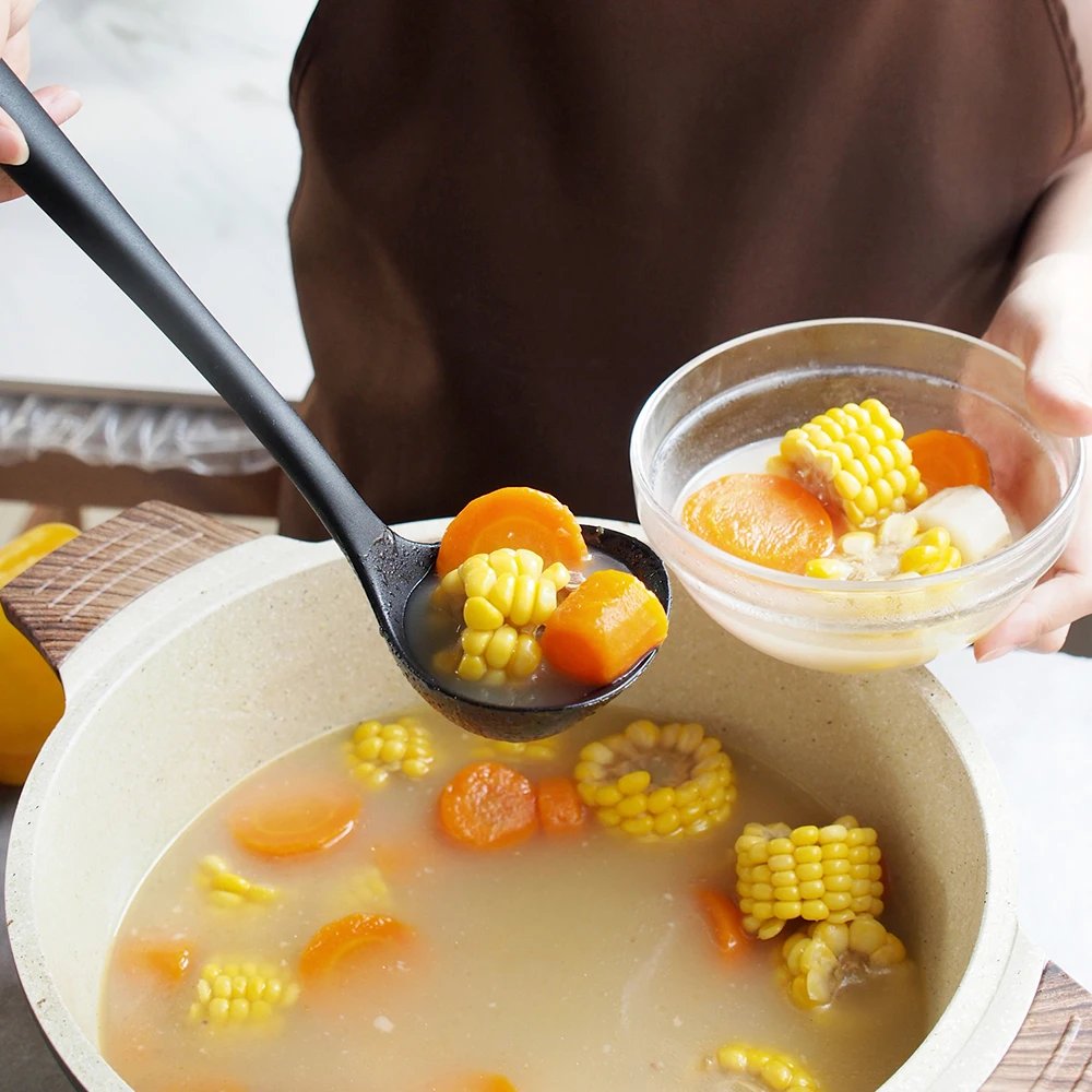 Long Handle Silicone Ladle Soup Spoon Colander Ramen Noodles Tablespoons Scoop Rice Salad Stirring Spoons Kitchen Teaspoons