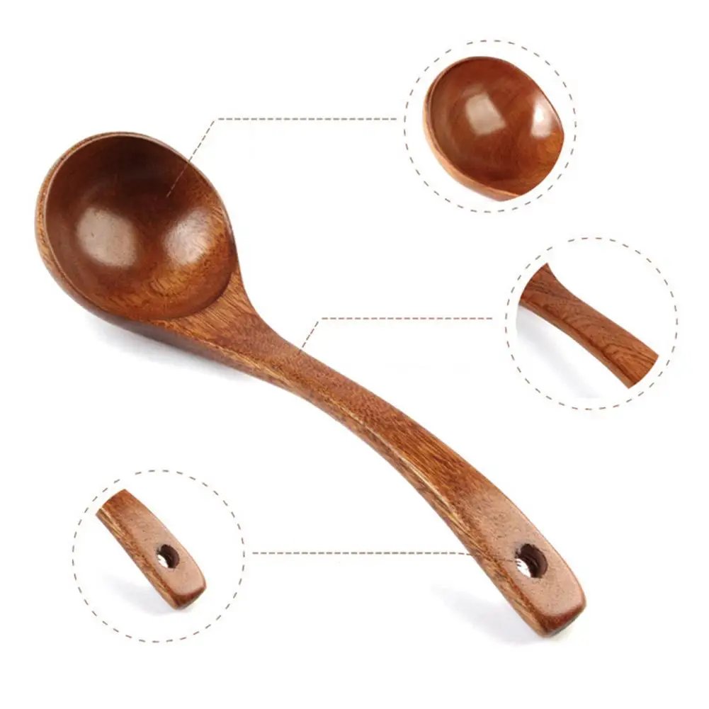 Long Handled Teak Tableware Wood Spoon Shovel Spatula Kitchen Soup Cooking Skimming Wooden Spoon Tool Accessories W2R2