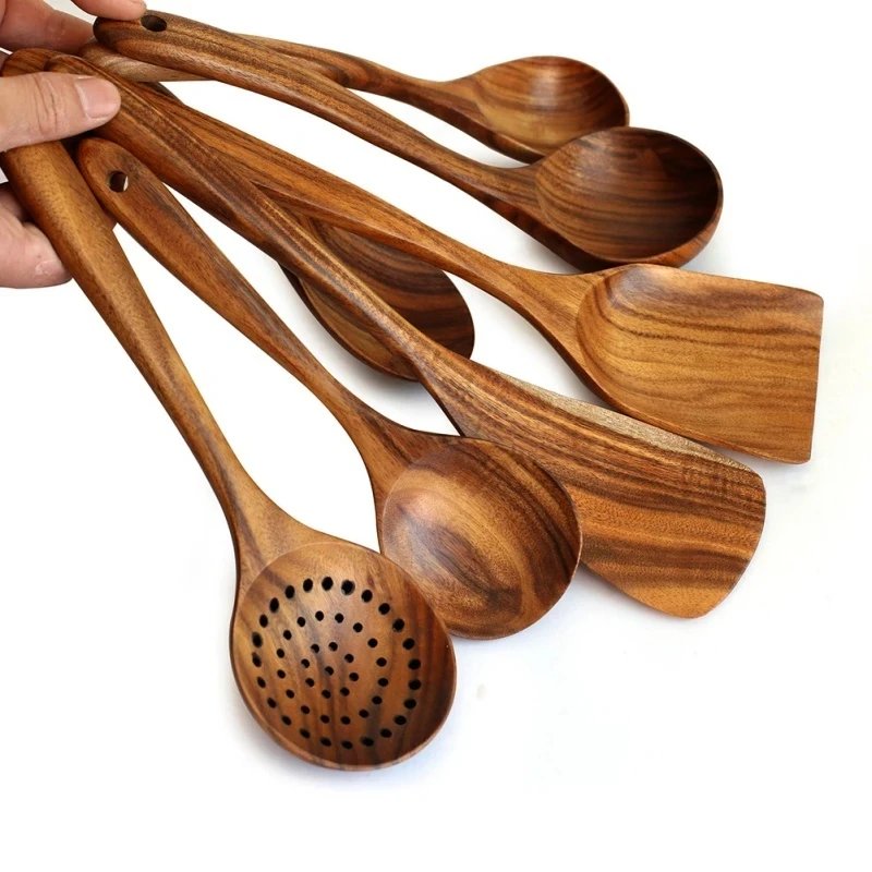 Thailand Teak Natural Wood Tableware Spoon Ladle Turner Long Rice Colander Soup Skimmer Cooking Spoons Scoop Kitchen Tool Set Thailand Teak Natural Wood Tableware Spoon Ladle Turner Long Rice Colander Soup Skimmer Cooking Spoons Scoop Kitchen Tool Set