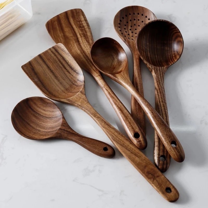 Thailand Teak Natural Wood Tableware Spoon Ladle Turner Long Rice Colander Soup Skimmer Cooking Spoons Scoop Kitchen Tool Set Thailand Teak Natural Wood Tableware Spoon Ladle Turner Long Rice Colander Soup Skimmer Cooking Spoons Scoop Kitchen Tool Set