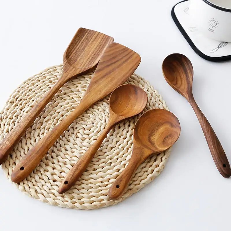 Thailand Teak Natural Wood Tableware Spoon Ladle Turner Long Rice Colander Soup Skimmer Cooking Spoons Scoop Kitchen Tool Set Thailand Teak Natural Wood Tableware Spoon Ladle Turner Long Rice Colander Soup Skimmer Cooking Spoons Scoop Kitchen Tool Set