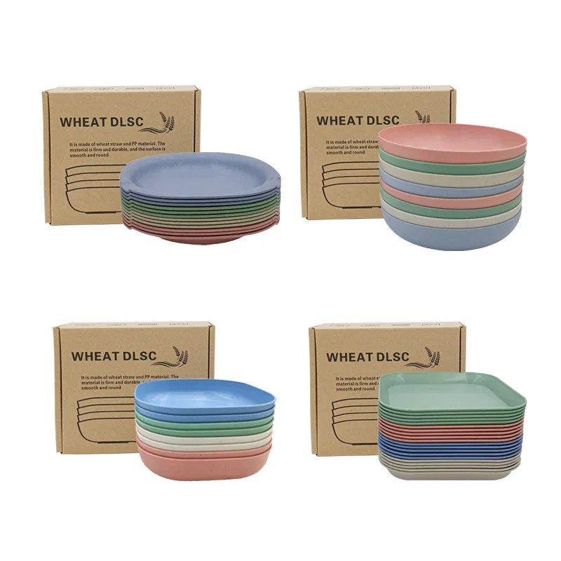 Wheat Straw Plates Set Alternative for Plastic Plates Dishwasher & Microwave Safe Wheat Straw Dinnerware Sets Mix Colors