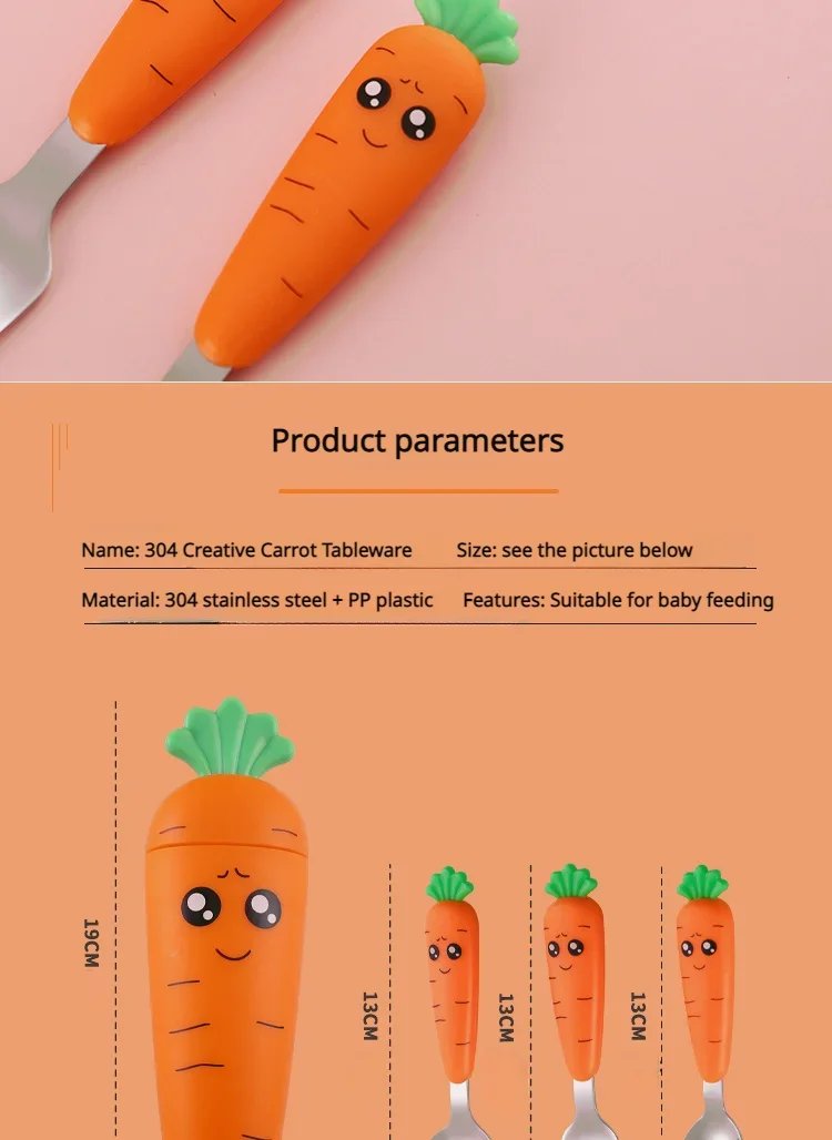 1PC/1set carrot set children's tableware stainless steel spoon and fork cutlery with box baby feeding kitchen tableware supplies 1PC/1set carrot set children's tableware stainless steel spoon and fork cutlery with box baby feeding kitchen tableware supplies