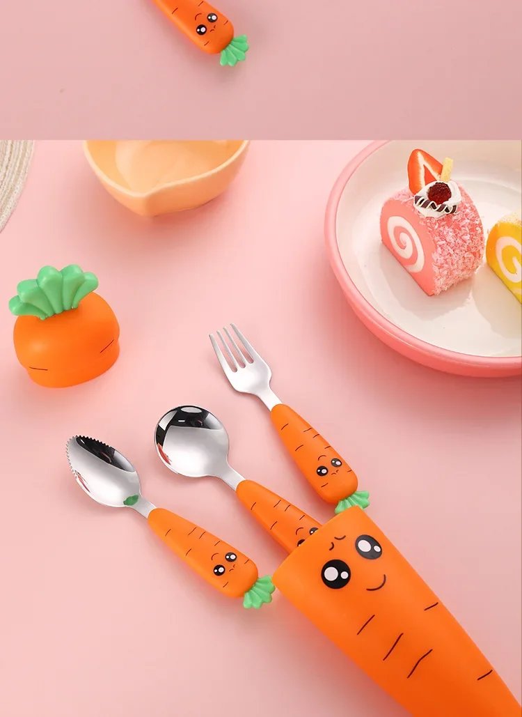 1PC/1set carrot set children's tableware stainless steel spoon and fork cutlery with box baby feeding kitchen tableware supplies 1PC/1set carrot set children's tableware stainless steel spoon and fork cutlery with box baby feeding kitchen tableware supplies