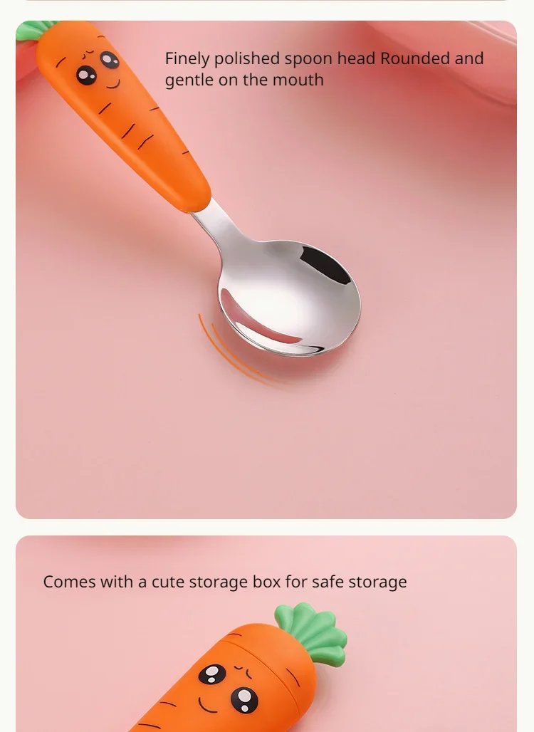 1PC/1set carrot set children's tableware stainless steel spoon and fork cutlery with box baby feeding kitchen tableware supplies 1PC/1set carrot set children's tableware stainless steel spoon and fork cutlery with box baby feeding kitchen tableware supplies