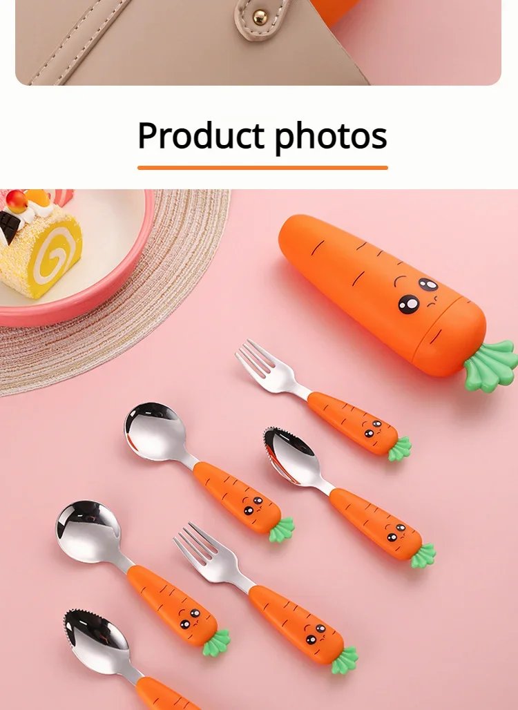 1PC/1set carrot set children's tableware stainless steel spoon and fork cutlery with box baby feeding kitchen tableware supplies 1PC/1set carrot set children's tableware stainless steel spoon and fork cutlery with box baby feeding kitchen tableware supplies