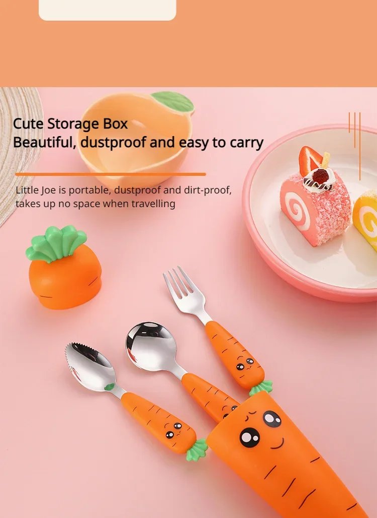 1PC/1set carrot set children's tableware stainless steel spoon and fork cutlery with box baby feeding kitchen tableware supplies 1PC/1set carrot set children's tableware stainless steel spoon and fork cutlery with box baby feeding kitchen tableware supplies