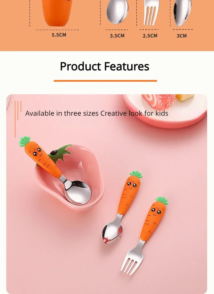 1PC/1set carrot set children's tableware stainless steel spoon and fork cutlery with box baby feeding kitchen tableware supplies 1PC/1set carrot set children's tableware stainless steel spoon and fork cutlery with box baby feeding kitchen tableware supplies