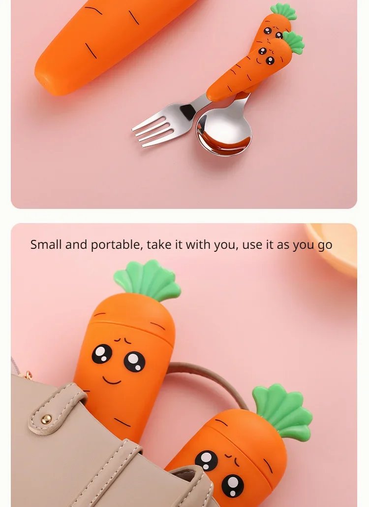1PC/1set carrot set children's tableware stainless steel spoon and fork cutlery with box baby feeding kitchen tableware supplies 1PC/1set carrot set children's tableware stainless steel spoon and fork cutlery with box baby feeding kitchen tableware supplies