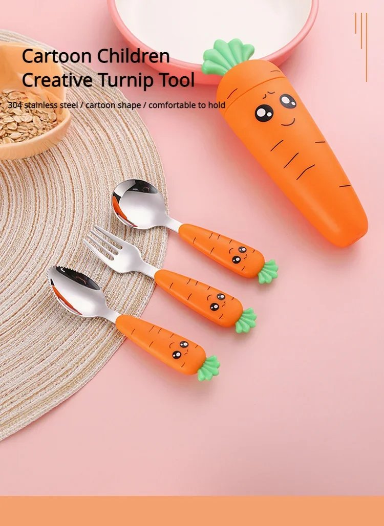 1PC/1set carrot set children's tableware stainless steel spoon and fork cutlery with box baby feeding kitchen tableware supplies 1PC/1set carrot set children's tableware stainless steel spoon and fork cutlery with box baby feeding kitchen tableware supplies