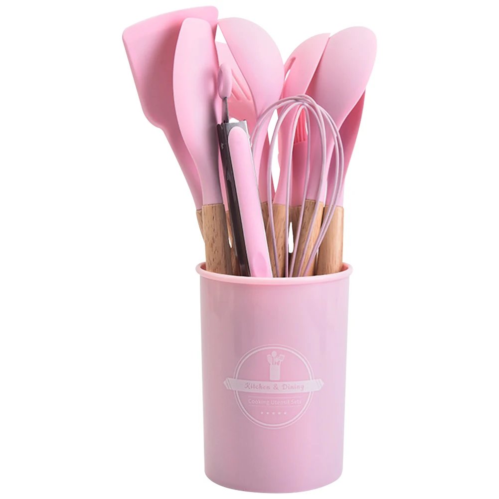 12Pcs Kitchen Utensil Set Cooking Tools Kit with Holder Heat-Resistant Cookware Spatula Spoon Brush Whisk for Home Kitchen