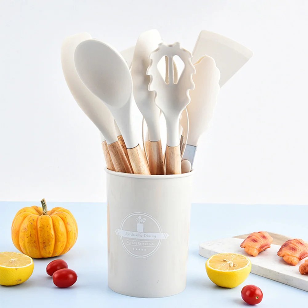 12Pcs Kitchen Utensil Set Cooking Tools Kit with Holder Heat-Resistant Cookware Spatula Spoon Brush Whisk for Home Kitchen
