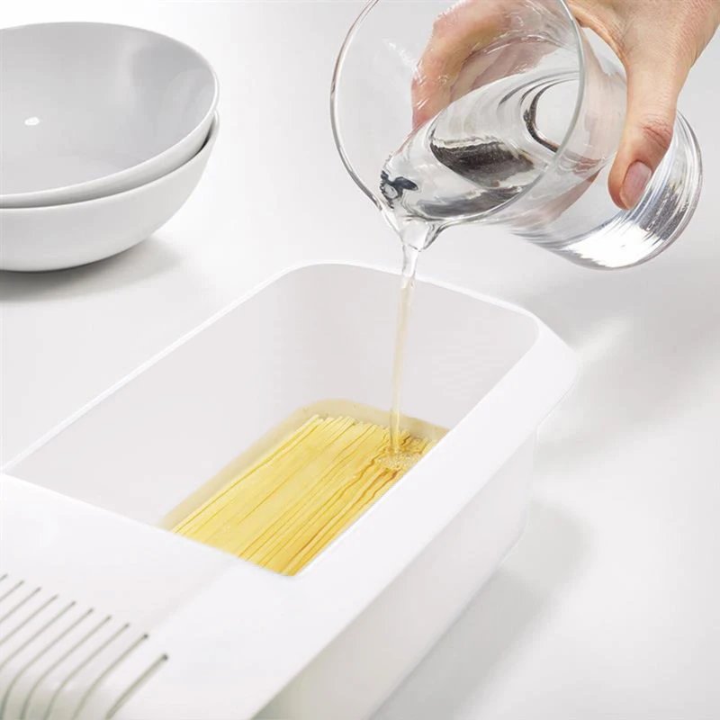 Microwave Noodles Pasta Cooker With Strainer Plastic Spaghetti Vegetable Steamer Dishwasher Kitchen Accessories No scale lines