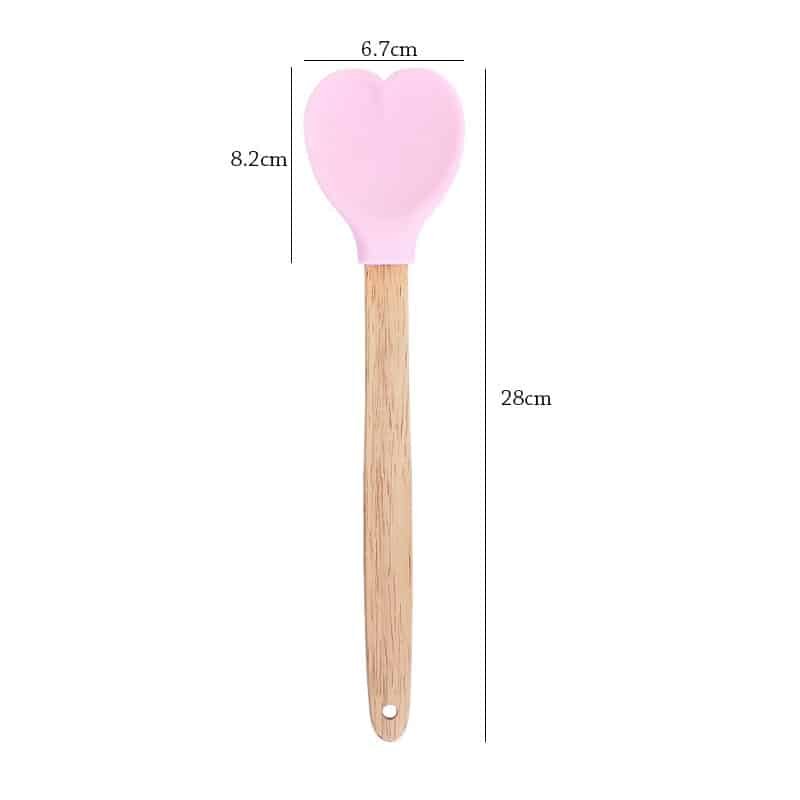 Heart-Shaped Silicone Stirring Spoon Ice Cream Scoop with Wooden Handle Heat Insulation Nonstick Baking Stick Kitchen Accessorie