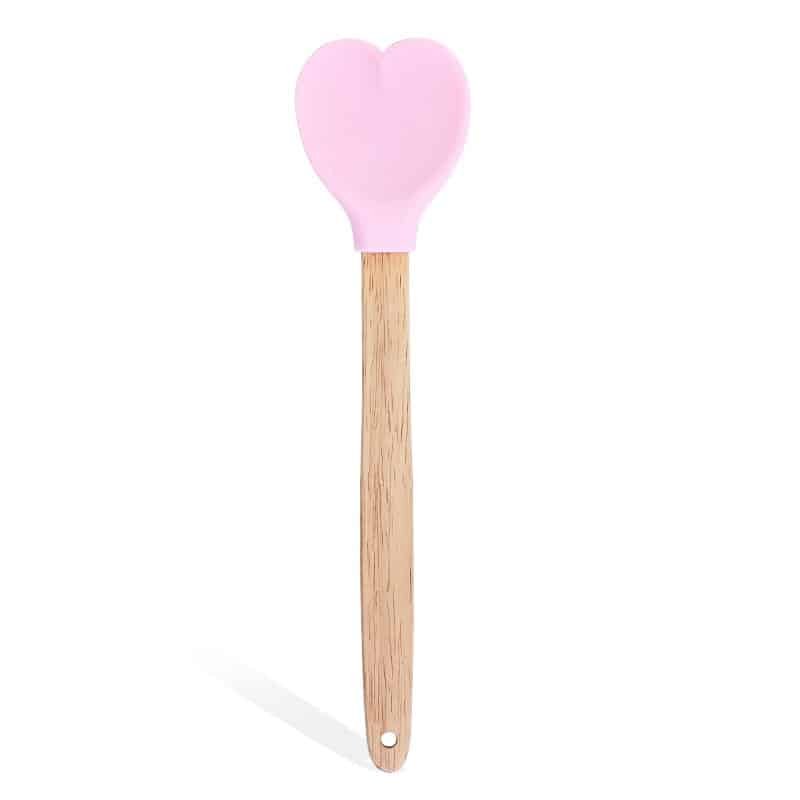 Heart-Shaped Silicone Stirring Spoon Ice Cream Scoop with Wooden Handle Heat Insulation Nonstick Baking Stick Kitchen Accessorie