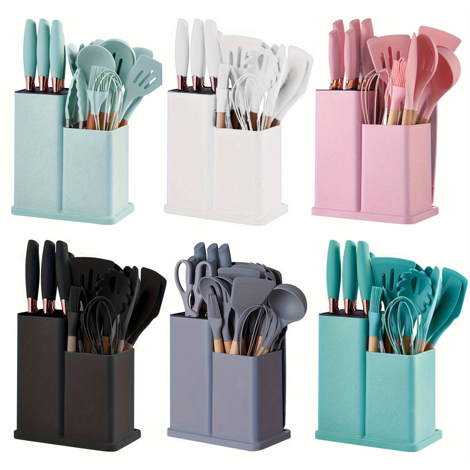 19 Advanced Silicone Kitchenware Sets Equipped with Wooden Handles and Knives-heat-resistant,convenient Cooking Kitchen Gadgets. 19 Advanced Silicone Kitchenware Sets Equipped with Wooden Handles and Knives-heat-resistant,convenient Cooking Kitchen Gadgets.